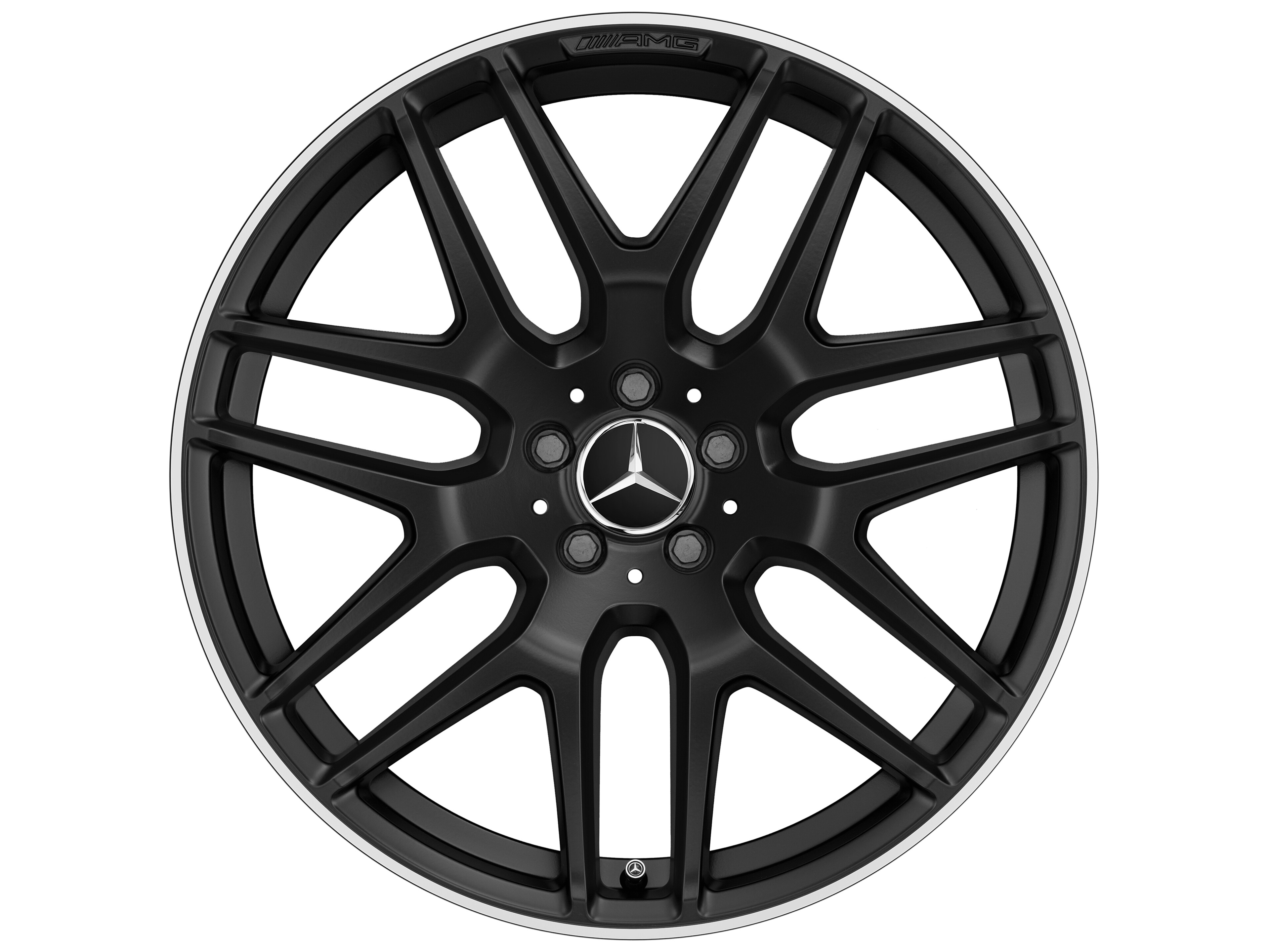 AMG light-alloy wheel, in cross-spoke design, 53.3 cm (21-inch), High-sheen rim flange - 10 J x 21 ET 46, matt black, high-sheen rim flange