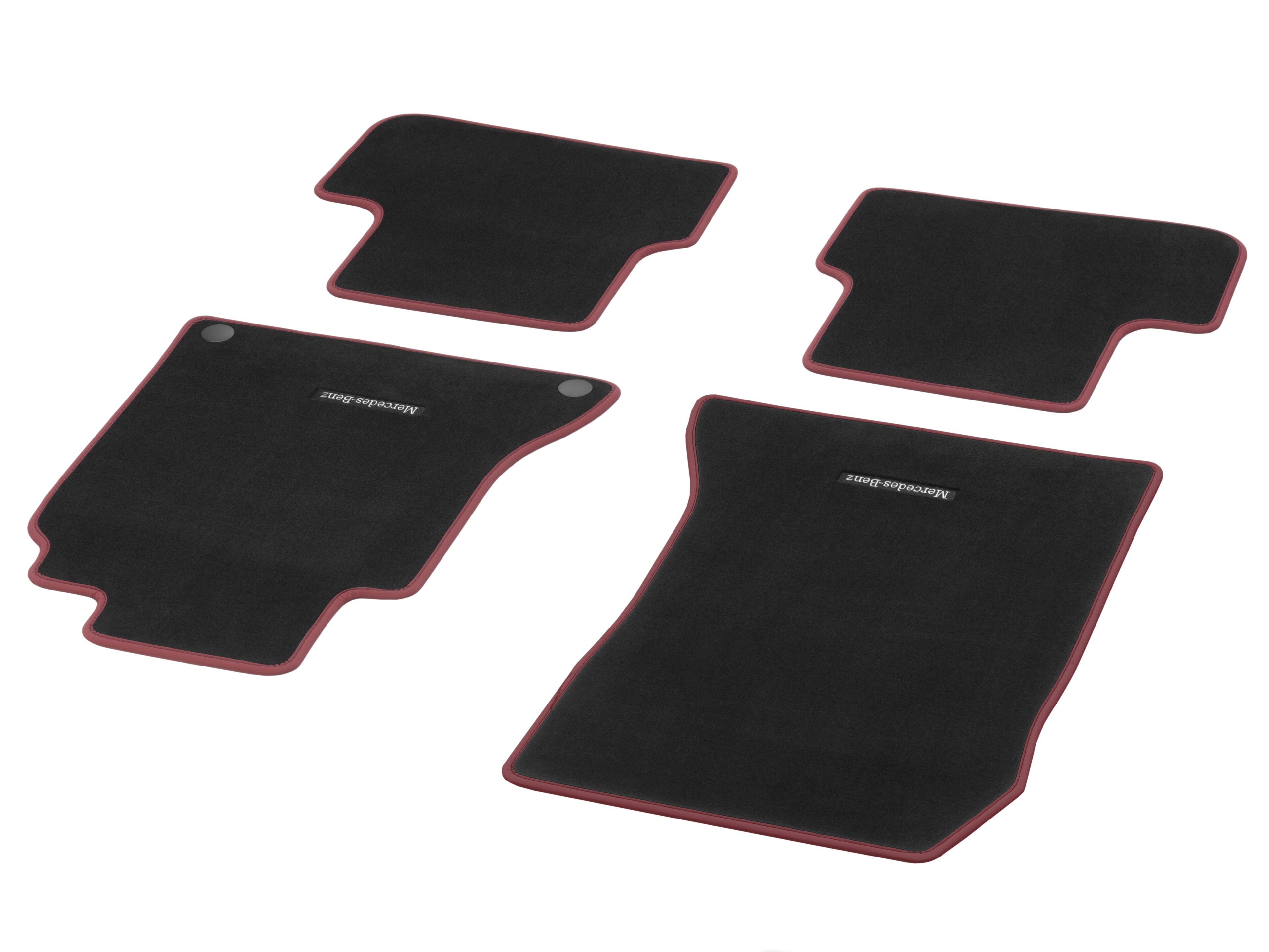 Velour floor mats CLASSIC, Set, Set of 4 - RHD, black / cranberry red, Cranberry red edging