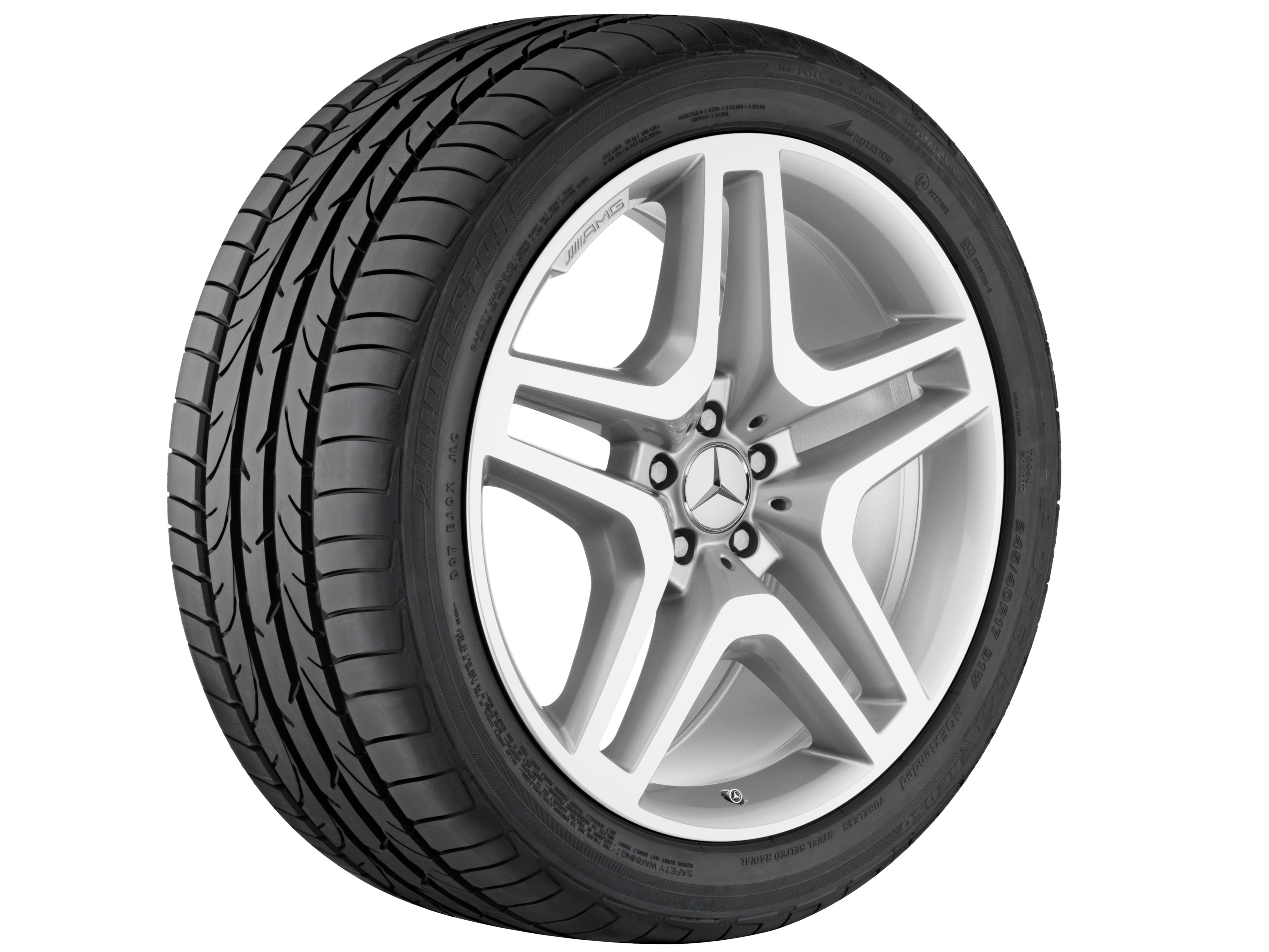 AMG 5-twin-spoke wheel, 53.3 cm (21-inch) - 10 J x 21 ET 46, silver-coloured, high-sheen