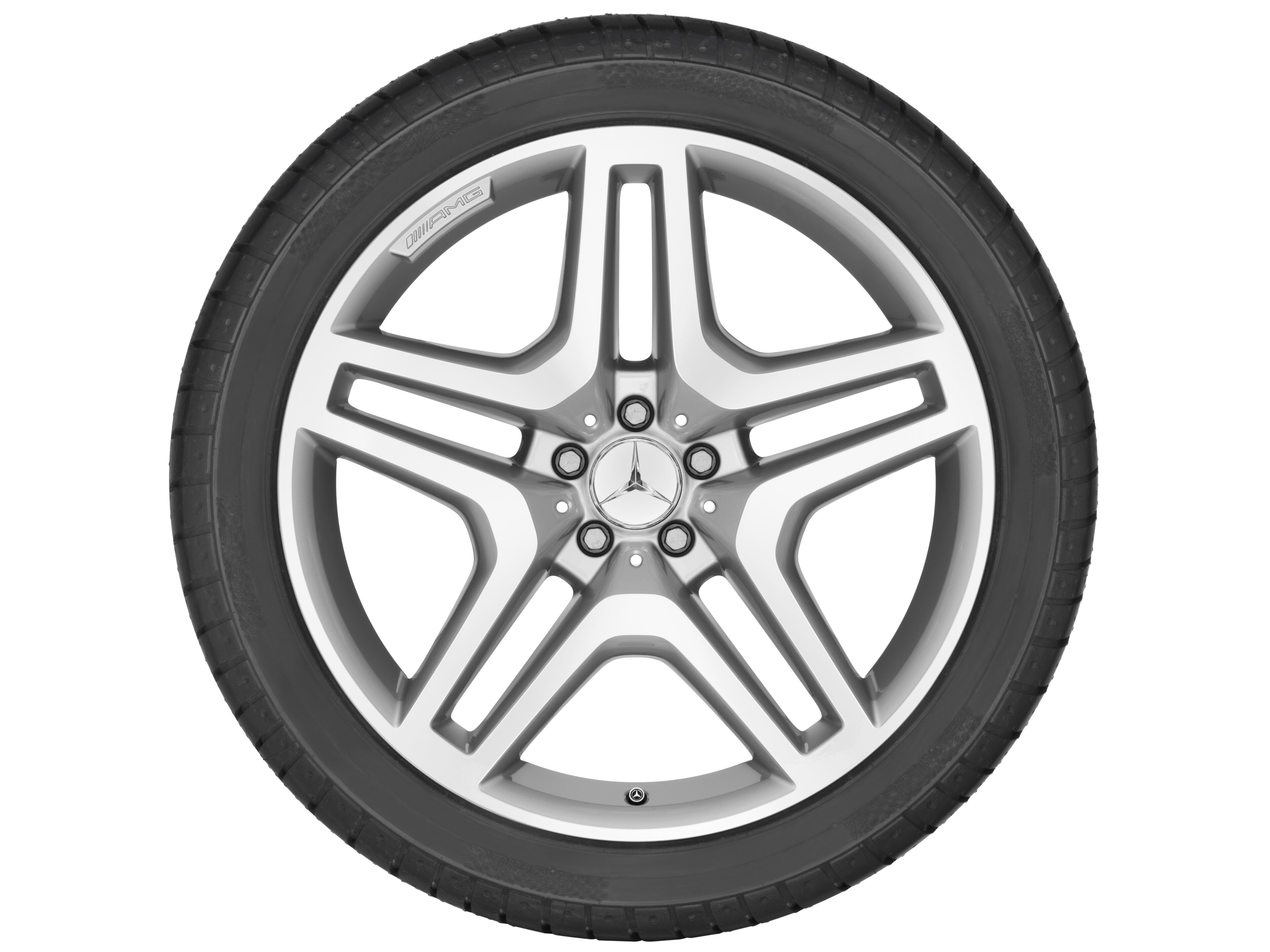 AMG 5-twin-spoke wheel, 53.3 cm (21-inch) - 10 J x 21 ET 46, silver-coloured, high-sheen